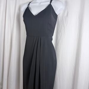 Lulus Black Midi Dress Women XL V Neck Spaghetti Strap Pleated Formal Evening